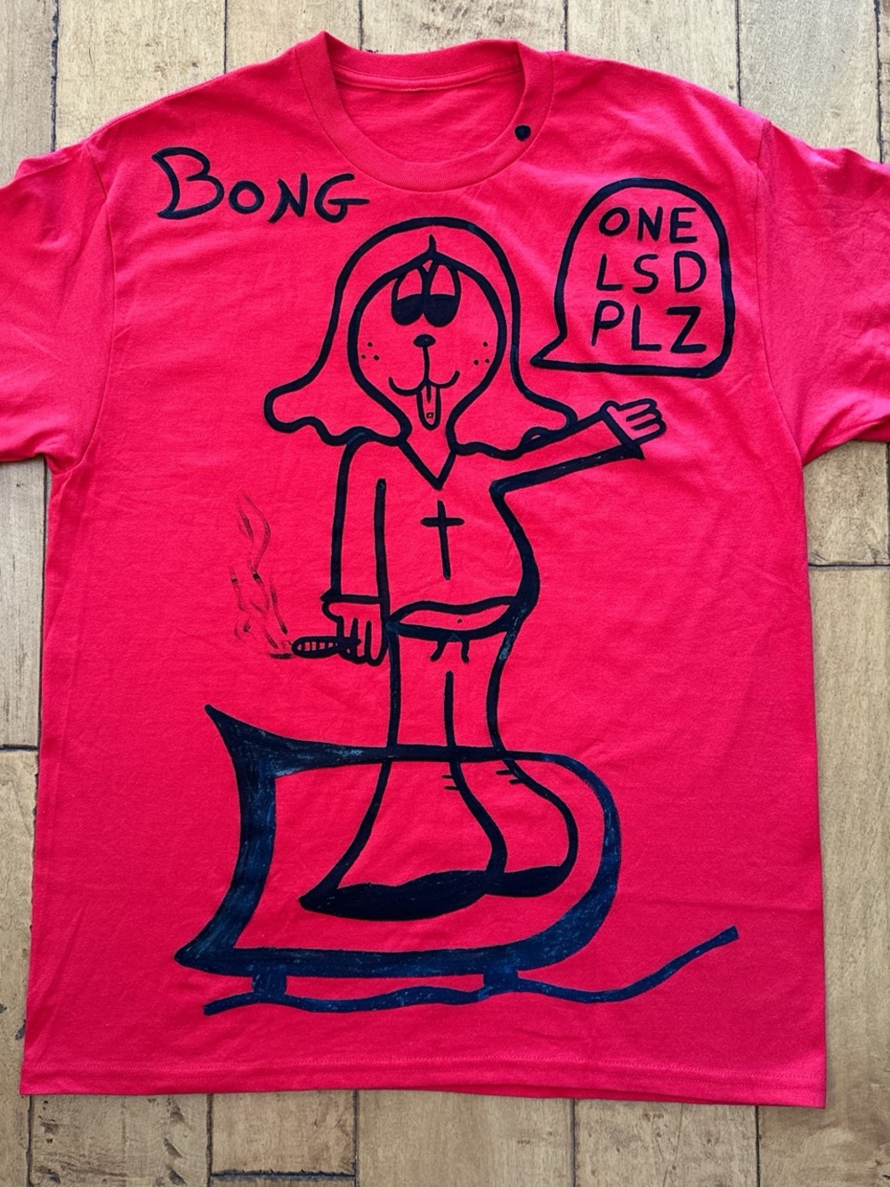 Red Graphic Tee with Playful Skateboard Cartoon Print Skater